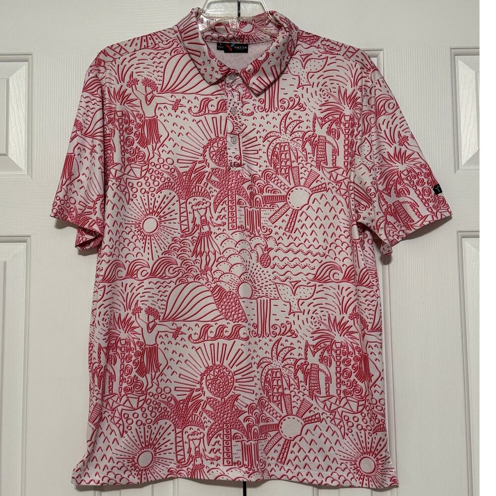 Men's Yatta Golf Polo Short Sleeve Shirt, Hawaiian Print, Size L